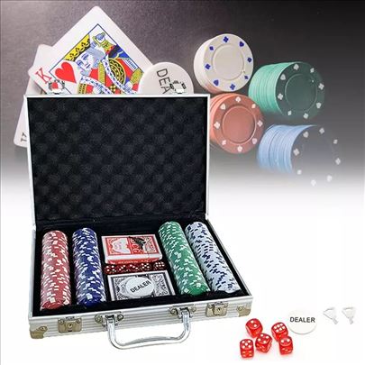 Poker čipovi 200kom sa 2 spila karata i koferom