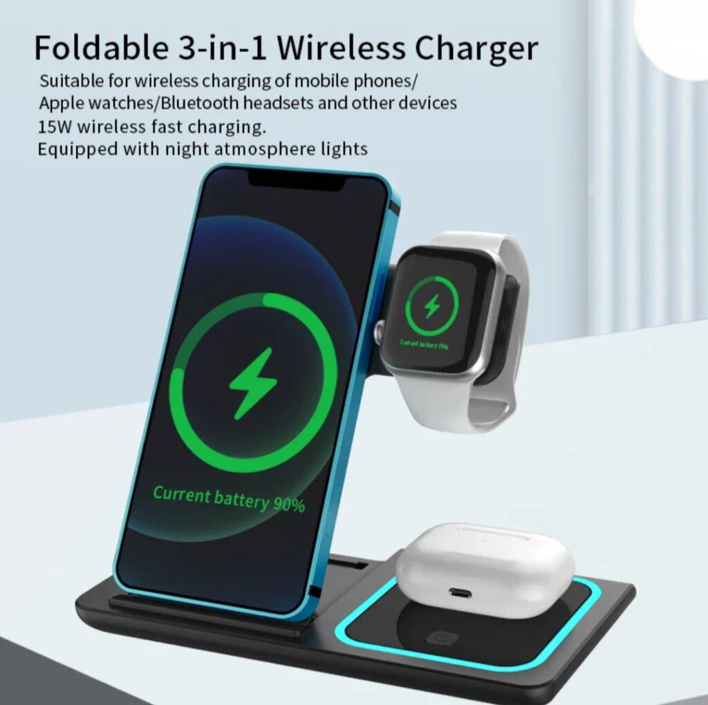 3 U 1 bezicni punjac za telefon sat i slusalice Apple
