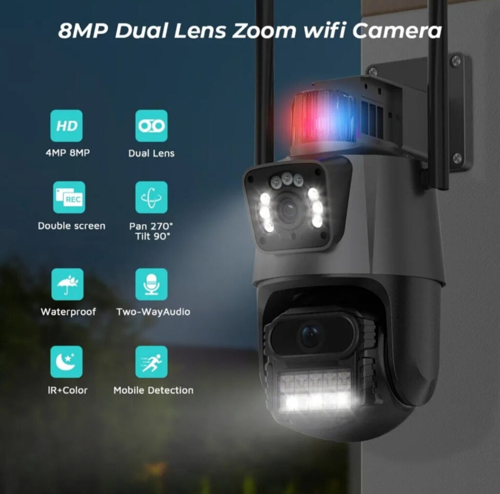 Ip kamera PTZ kamera sa 2 sociva i sirenom 4K 8X zoom