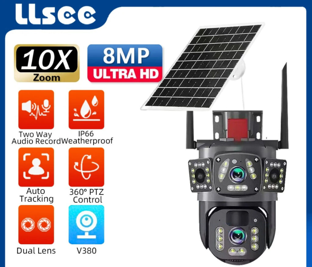 4G SIM solarna kamera, 4K sa 4 sociva V380 LLSEE