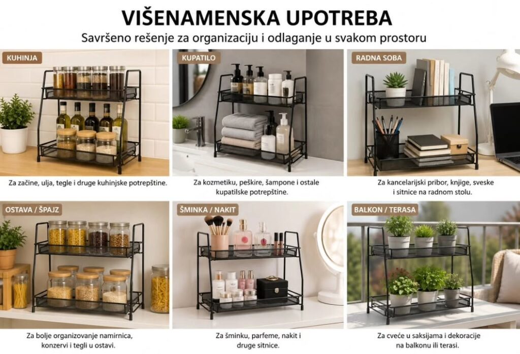 Višenamenska metalna polica na 2 nivoa - organizator